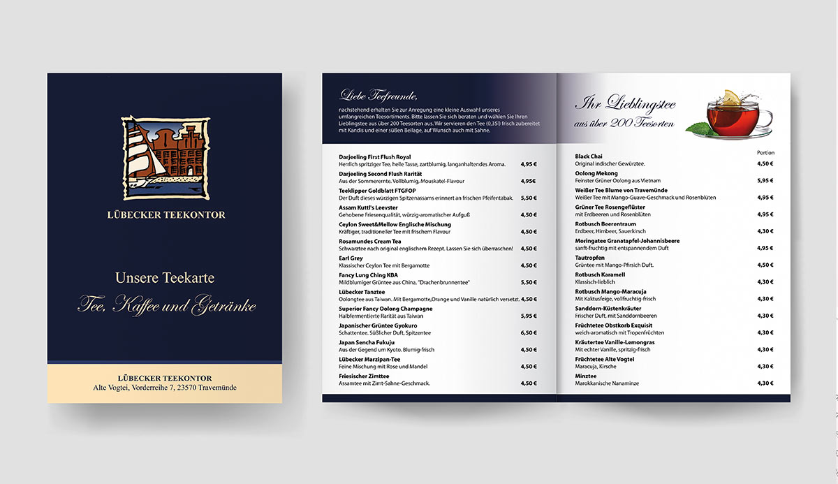 Grafikdesign und Gestaltung einer Teekarte im CI Grafikdesign und Gestaltung einer Teekarte im CI