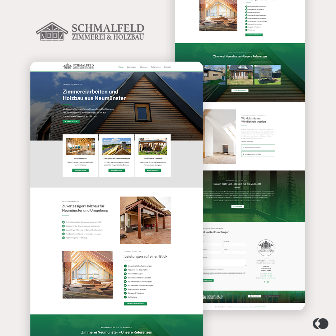 Webdesign_Neumuenster_Webdesign_Agentur_Augustin_Marketing Webdesign Neumünster: Ansicht einer Landingpage für einen Zimmereibetrieb aus Neumünster